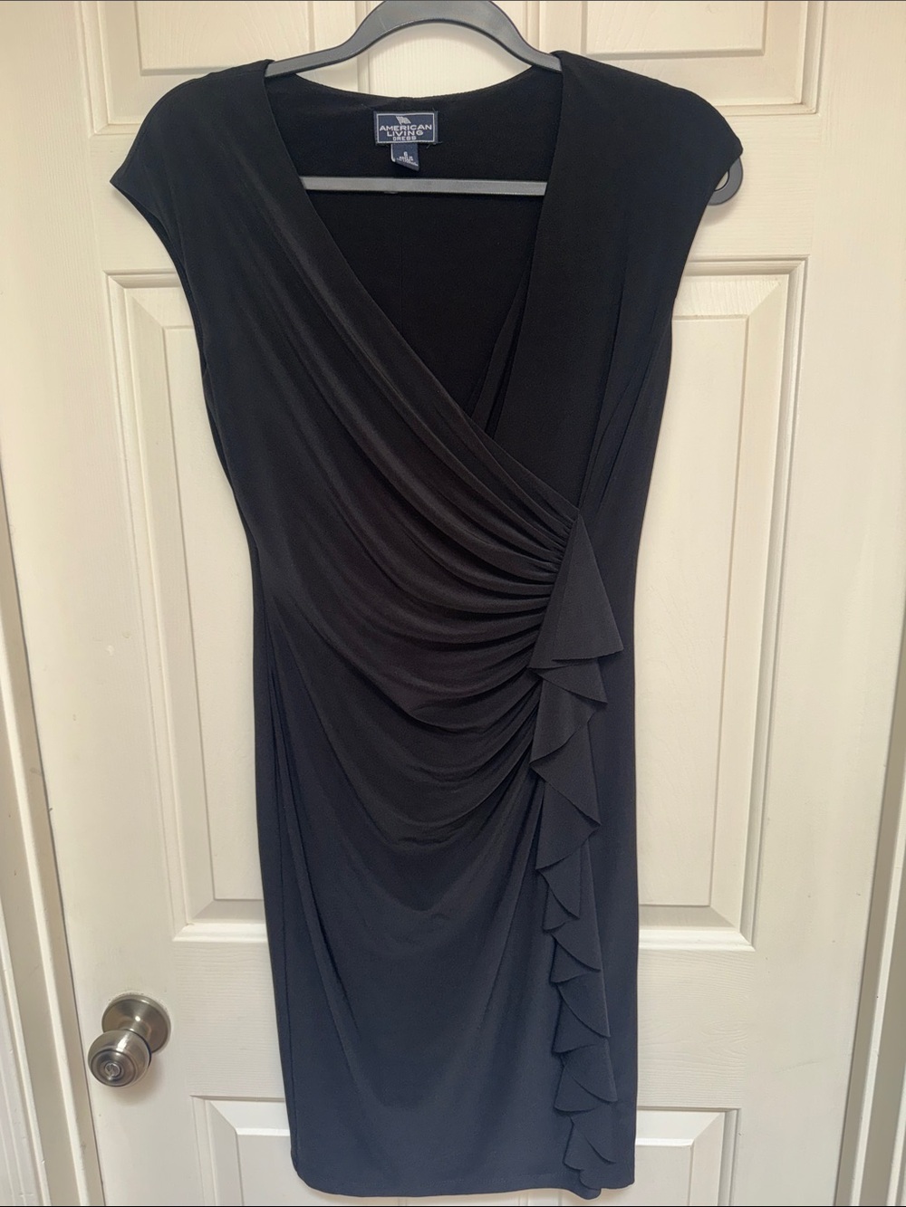 American Living Black Ruffle-Accent Midi Black Dress